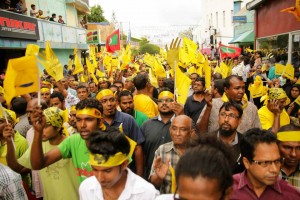 A recent rally attended by over 8,000 supporters launches the MDP manifesto, a plan based on what Nasheed learned from walking door to door to enquire the thoughts and needs of the country. Photo: Jaawid Naseem