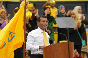 Nasheed addresses his supporters days before the election with a gleam of optimism Photo: Jaawid Naseem